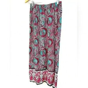 Saint Tropez West Womens Red Paisley Boho Euro Summer Coastal Maxi Skirt Small
